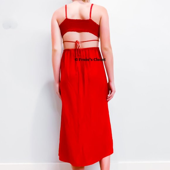 5TH & MODE Linen O-ring Cut Out Dress In Red - Picture 4 of 4